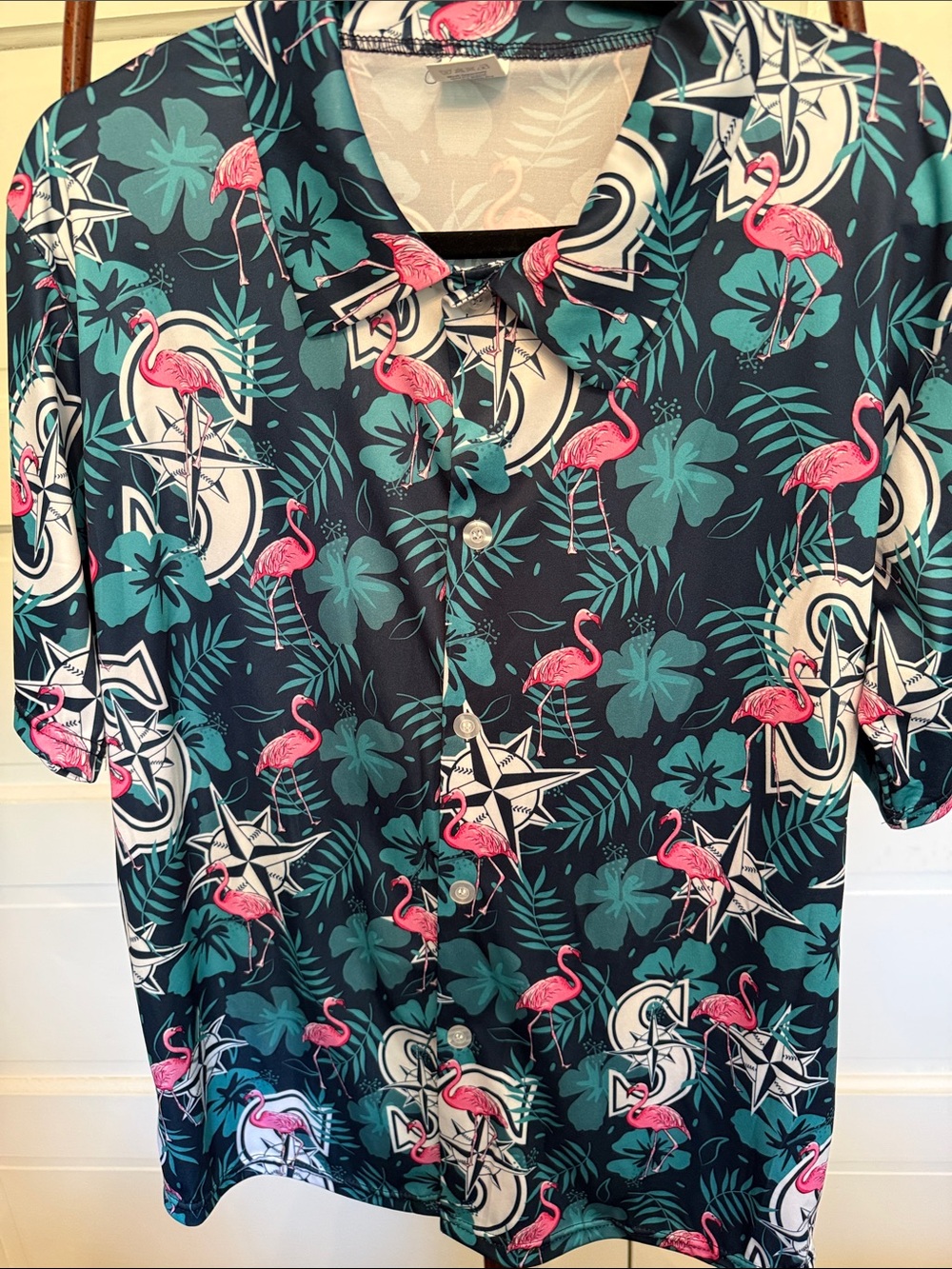 Seattle Mariners Flamingo Tropical Hawaiian Button Front Shirt Men’s M